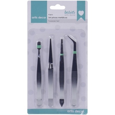 Conjunto 4 pinças metálicas pretas com detalhes verdes