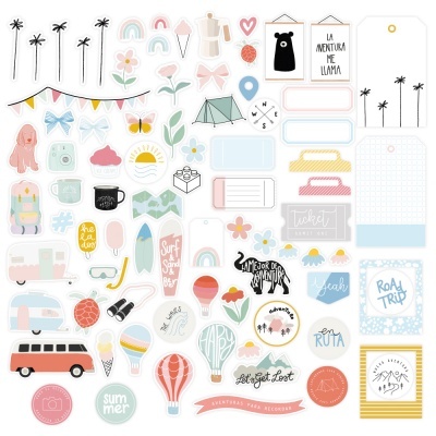 Autocolantes coloridos diversos com temas de verão, viagem e natureza