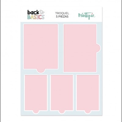 Conjunto de 5 troqueles cor-de-rosa em suporte branco com texto