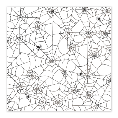 Papel decorativo com padrão de teias de aranha e aranhas pretas