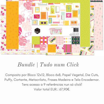 Papel decorativo colorido com tema tropical e etiquetas