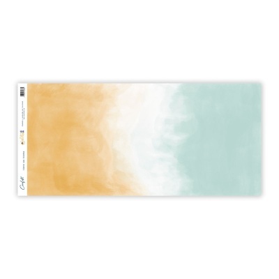 Papel decorativo com degradê amarelo, branco e azul claro com texto na margem