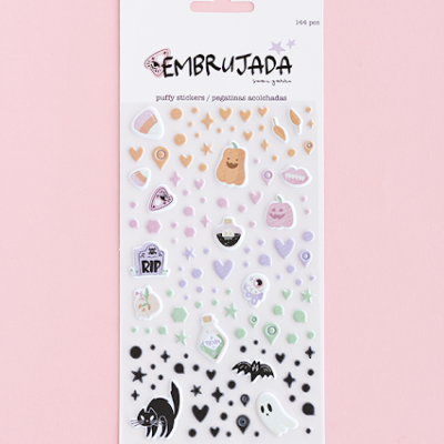 Pacote de autocolantes puffy Halloween com 166 peças sobre fundo rosa