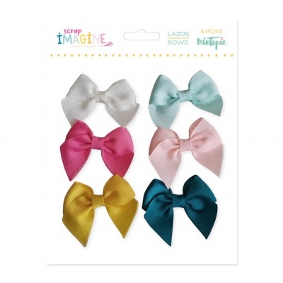 Pacote de 6 laços coloridos em tecido em cartão branco