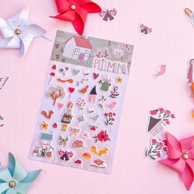 Pack de autocolantes coloridos com temas de natureza, flores e animais