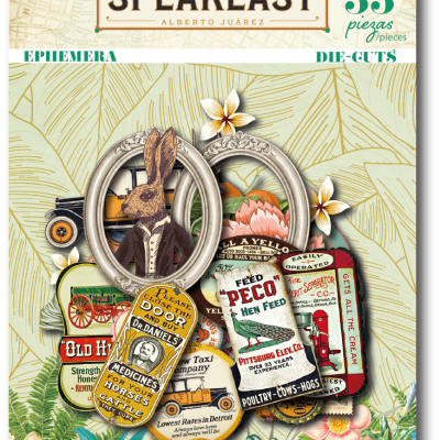 Embalagem de 33 peças SPEAKEASY Ephemera Die-Cuts com ilustrações vintage, coelho vestido e flores tropicais