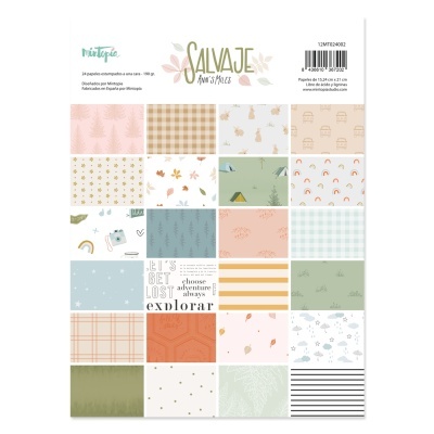 Bloco com 24 padrões variados e suaves com temas da natureza e frases em inglês