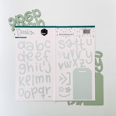 Stencil de letras minúsculas e símbolos em plástico verde claro para artesanato