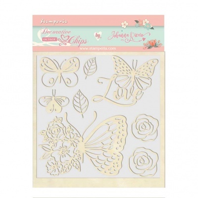 Pacote de decorações de madeira com desenhos de borboletas, folhas e flores