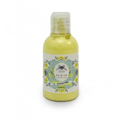 Frasco pequeno amarelo com rótulo floral e texto FRIDITA Amarelo índio