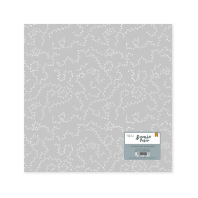 Folha de papel decorativo cinzento com padrão branco e etiqueta