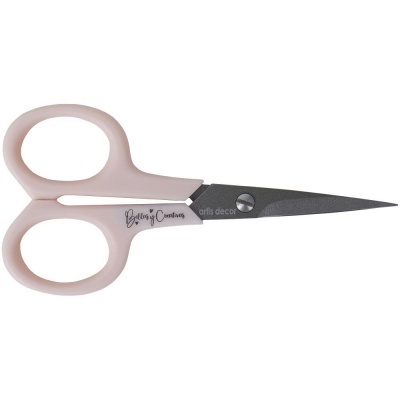 Tesoura de costura pequena com punho rosa claro e lâminas cinzentas