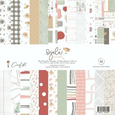 papel para scrapbooking com padrões florais, bolinhas, listas, riscas e folhas em tons castanhos, verdes, vermelhos e beges