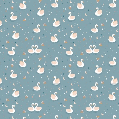 Padrão repetitivo com cisnes brancos sobre fundo azul