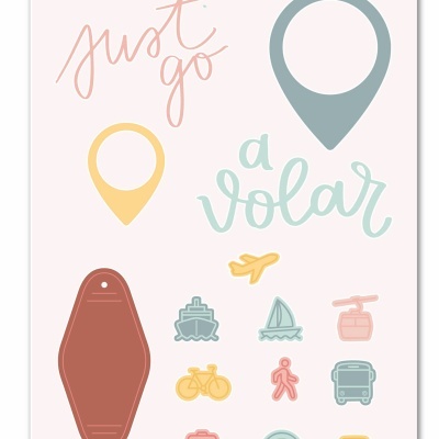 Troqueles metálicos de formas de transporte e viagens em cores pastel