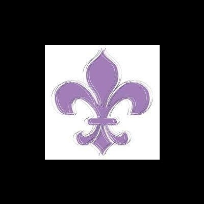 Flor-de-lis lilás com contornos brancos e cinza em fundo branco