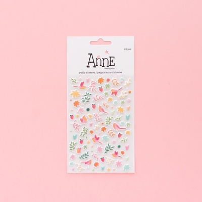 Pacote de autocolantes em relevo Anne com desenhos de pássaros e flores