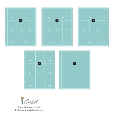 Folhas plásticas azuis para álbuns de fotos, Codex, pack 10 fundas 9x12, 5 modelos distintos