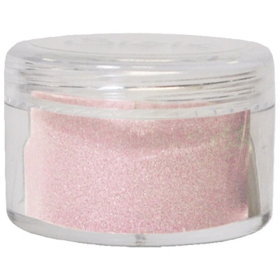 Pote pequeno transparente com pó rosa brilhante