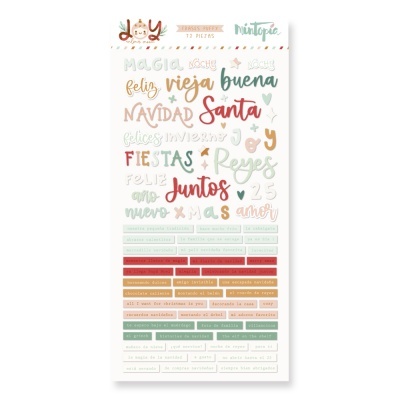 Folha de autocolantes variados com texto em espanhol para festas