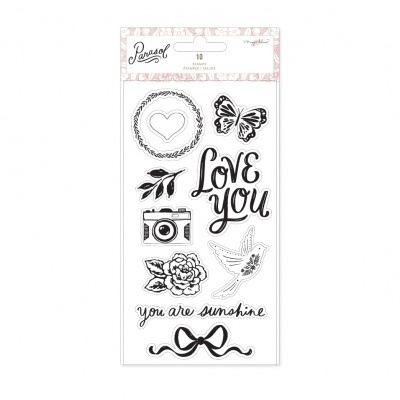 Pacote de autocolantes transparentes com desenhos a preto diversos incluindo frases e objetos