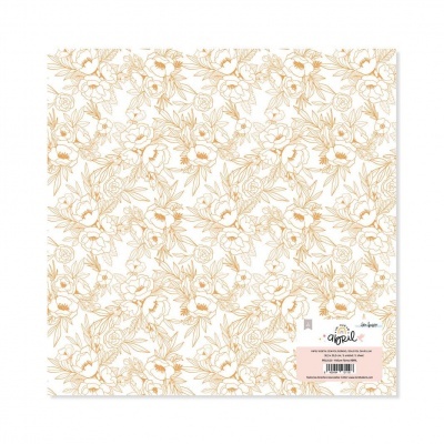 Papel decorativo com padrão floral castanho claro em fundo branco