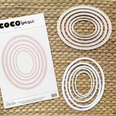 Conjunto de formas ovais de metal COCO basic em branco e rosa sobre base bege