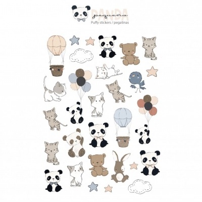 Folha de autocolantes de pelúcia com animais e balões em tons pastel