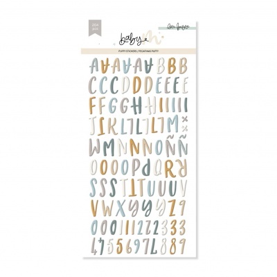 Folha de autocolantes com letras e números coloridos em estilo manuscrito