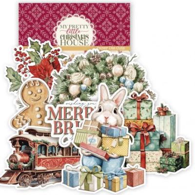 Decoração natalícia com comboio, boneco de gengibre, coelho com presentes e coroas de pinheiro