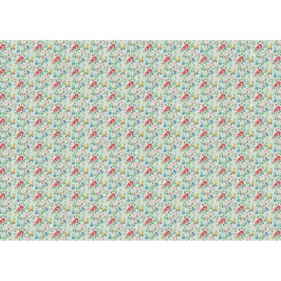 Tecido branco com padrão de pequenas flores coloridas repetidas