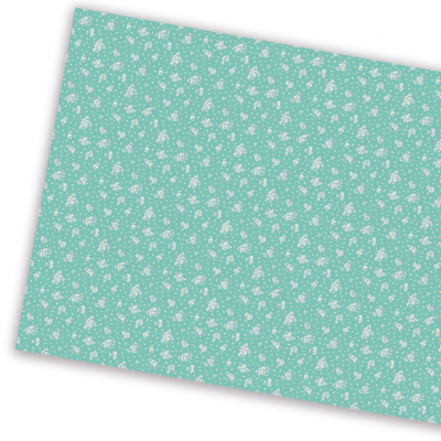 Papel de embrulho verde água com padrão de flores brancas