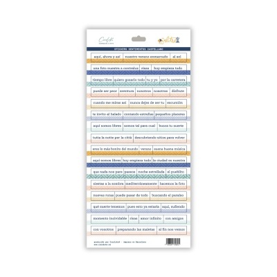 Autocolantes sentimentais em faixas coloridas com frases em espanhol