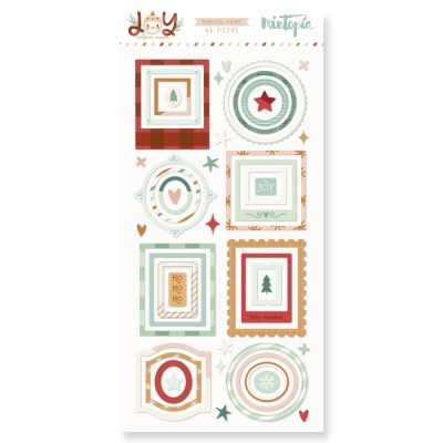 Folha de autocolantes decorativos natalícios com molduras e símbolos variados