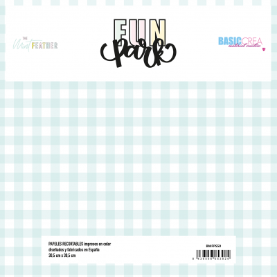 Papel recortável com padrão de quadrícula azul claro e branco e texto impresso na parte inferior