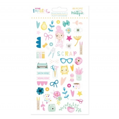 Folha de autocolantes coloridos com desenhos variados e texto diverso