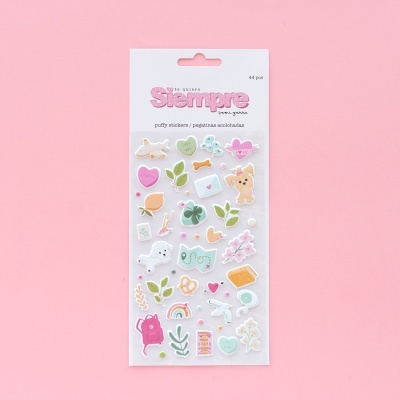 Pacote de autocolantes pequenos coloridos com desenhos de animais, plantas e objetos em cartolina branca