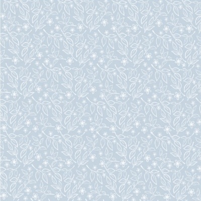 Papel de parede azul claro com padrão branco de ramos e flores
