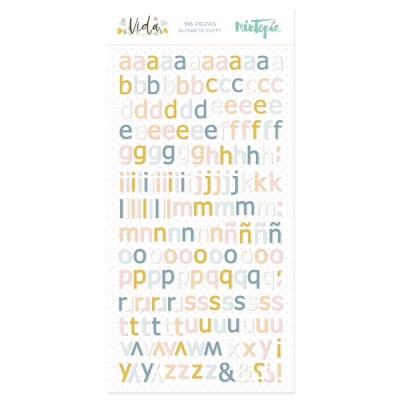 Folha de adesivos de letras coloridas variadas em fundo branco