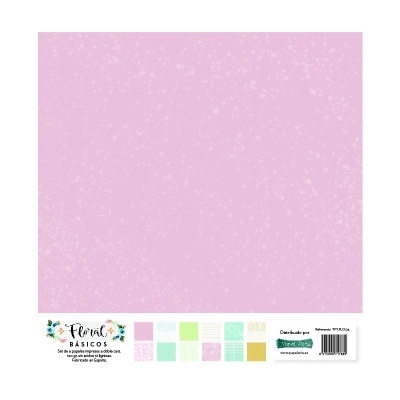 Papel decorativo cor-de-rosa com pontos brancos e margem inferior com amostras coloridas