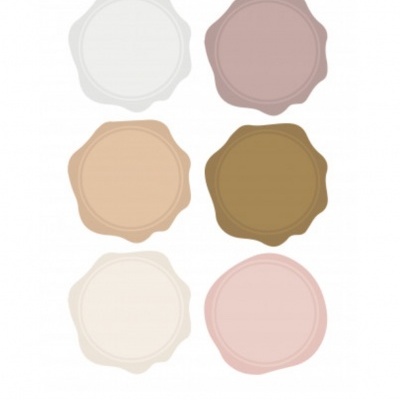 Seis selos decorativos redondos em várias cores pastel