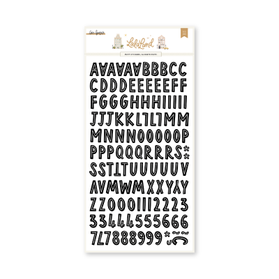 Pacote de autocolantes alfabético e numérico em preto e branco com cabeçalho Lala Land