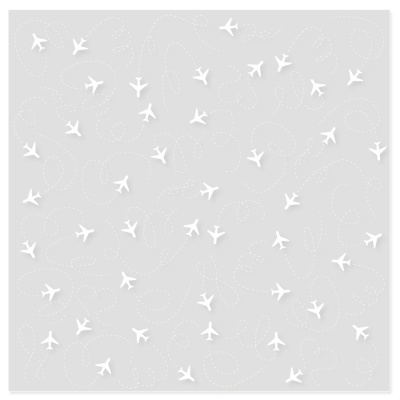 Papel de parede cinzento claro com padrão de aviões brancos e linhas pontilhadas