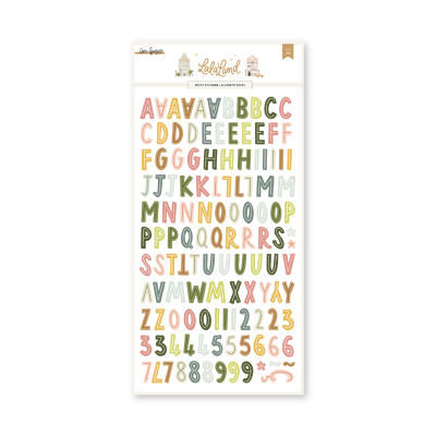 Conjunto de autocolantes de letras e números em cores pastel sobre fundo branco