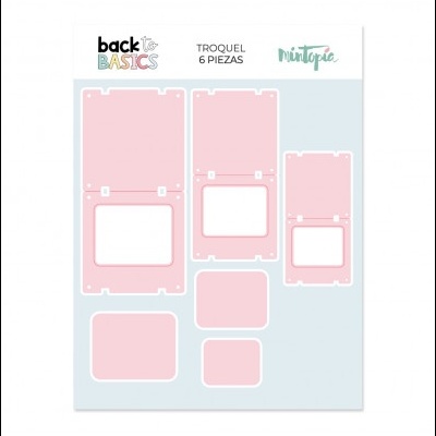 Conjunto de 6 troqueles para corte de papel rosa em embalagem branca com textos