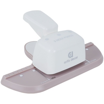 Perfurador de papel artís decor branco com base bege e alavanca para 3 furos