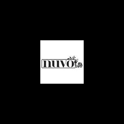 Logótipo preto e branco com a palavra nuvo e flores decorativas