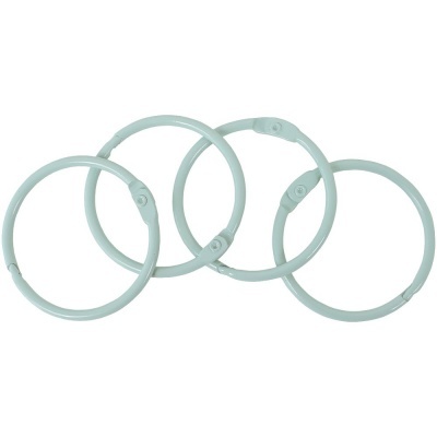 Quatro argolas de plástico azul claro com fechadura de pressão.