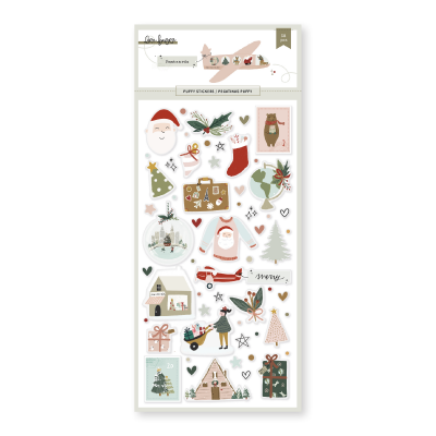 Conjunto de autocolantes de Natal com desenhos festivos e texto em inglês