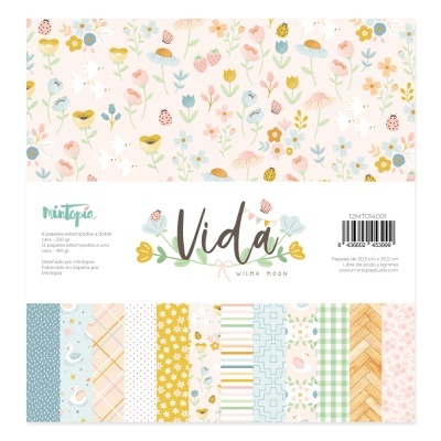 Papel decorativo Vida Mintopía com várias estampas florais e geométricas